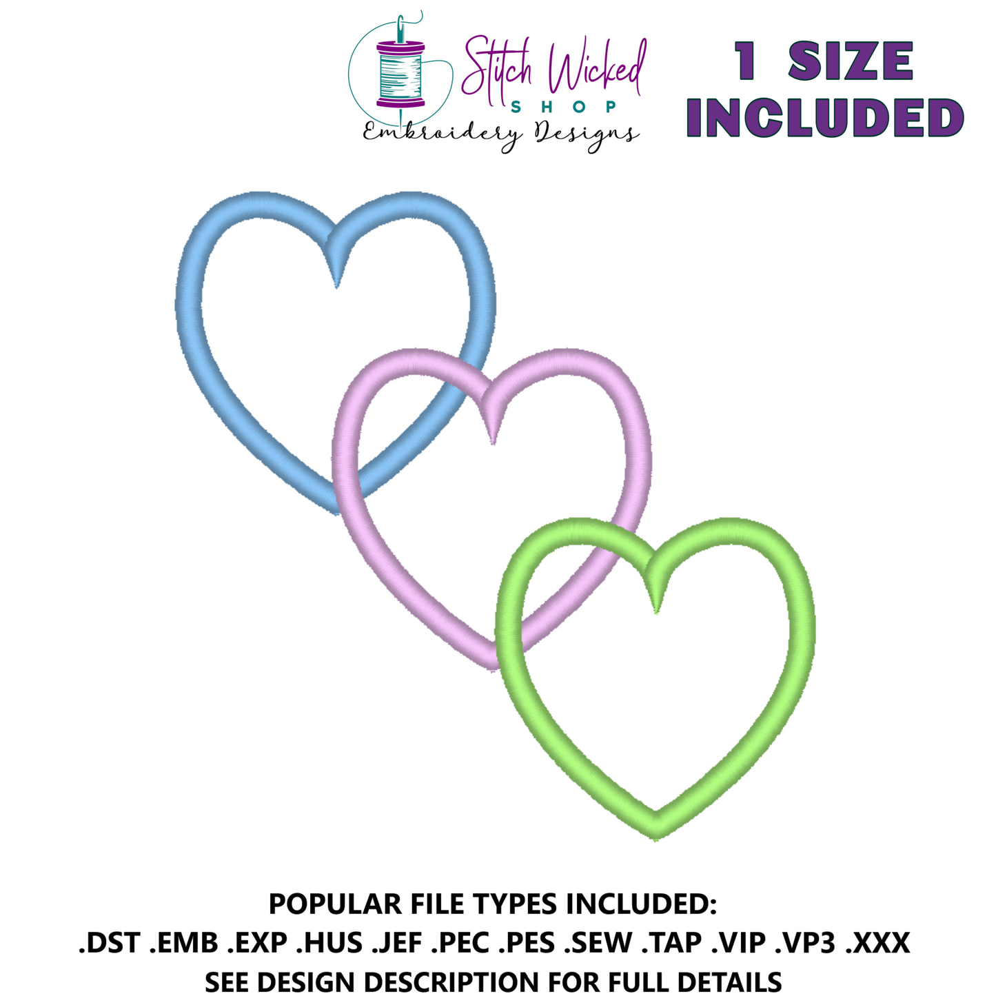 Satin Stitch Hearts Machine Embroidery Design