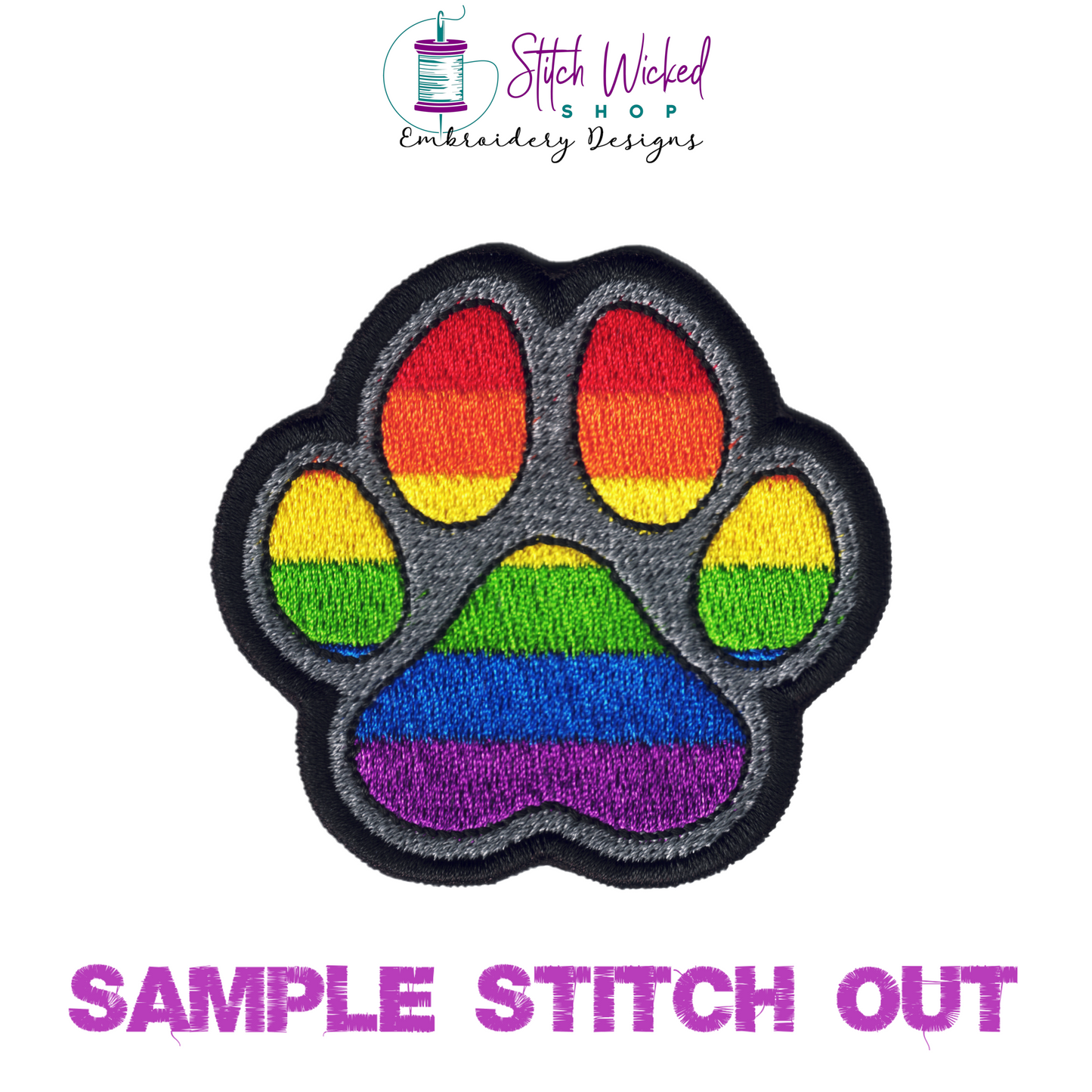 Rainbow Pride Flag Puppy Dog Paw Print Machine Embroidery Design