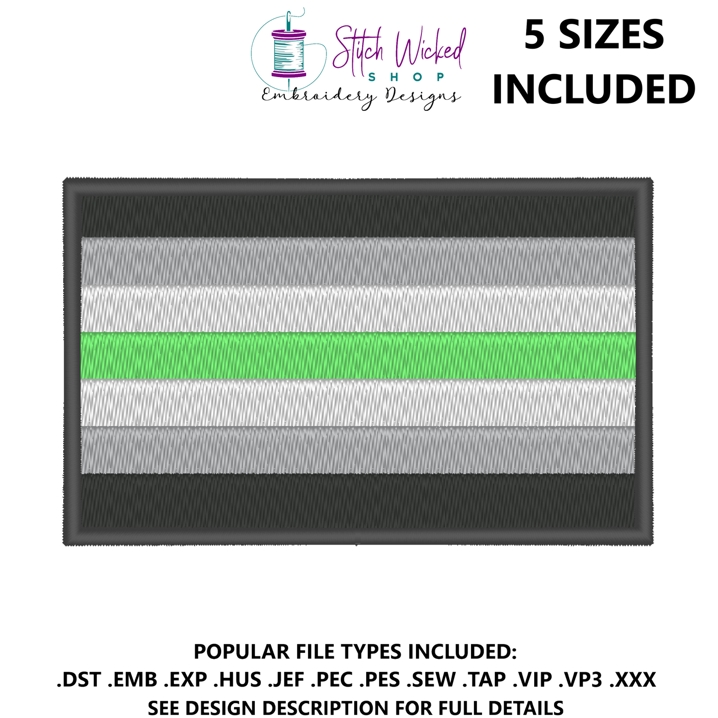 Agender Pride Flag Machine Embroidery Design, LGBTQ Pride Flag