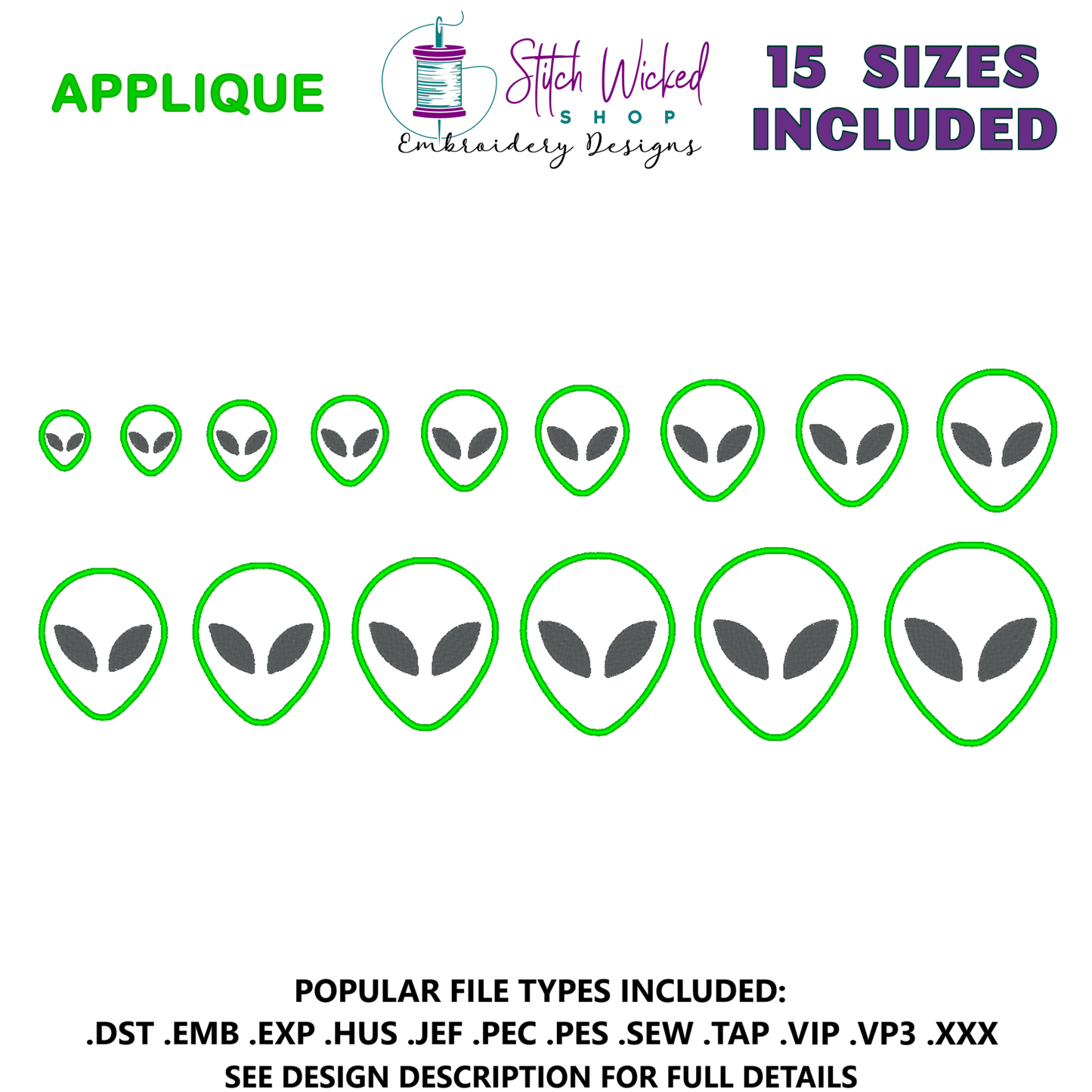 Alien Head Applique Embroidery Design
