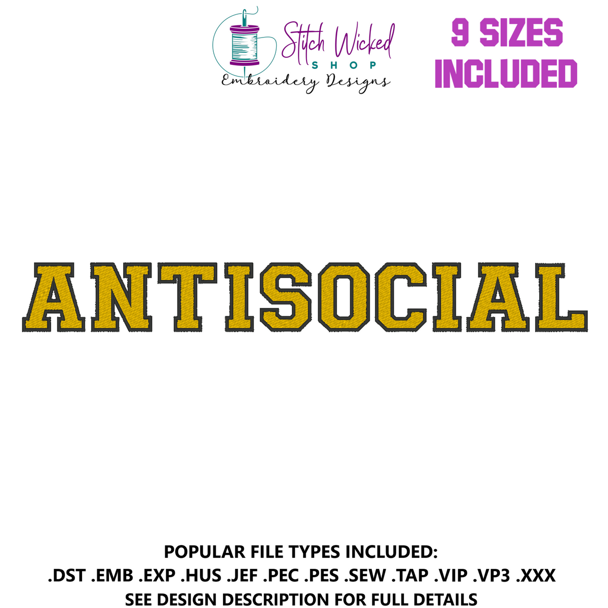Antisocial Sweatshirt Hoodie Machine Embroidery Design