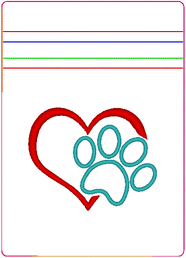 In the Hoop Bag Embroidery Design, Applique Paw Print Heart 5 X 7 Fully Lined Zipper Bag (No Exposed Seams)