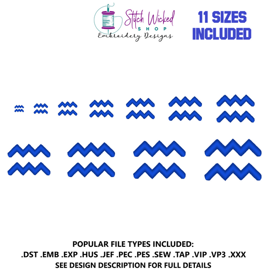 Aquarius Mini Satin Stitch Zodiac Symbol Embroidery Design