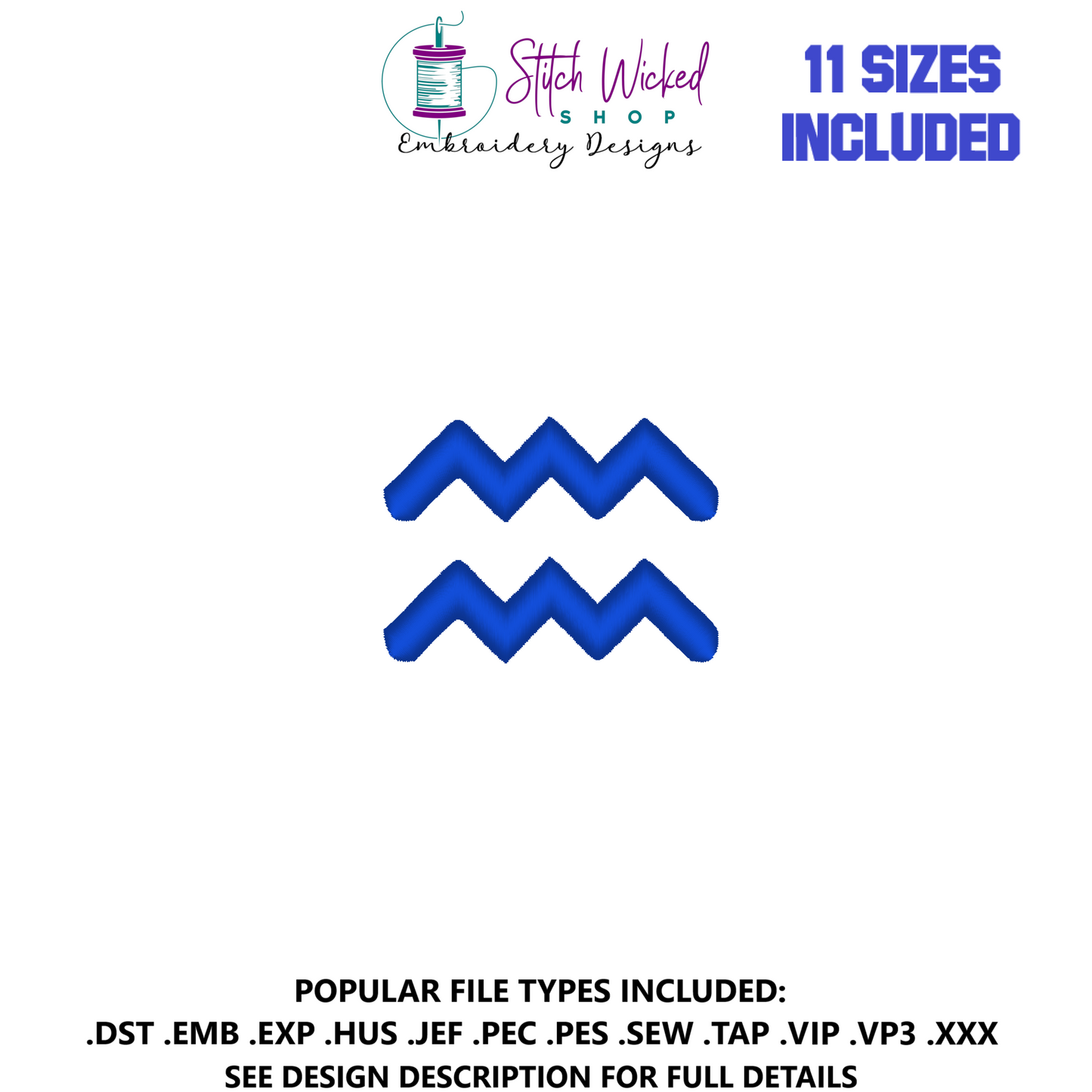 Aquarius Mini Satin Stitch Zodiac Symbol Embroidery Design