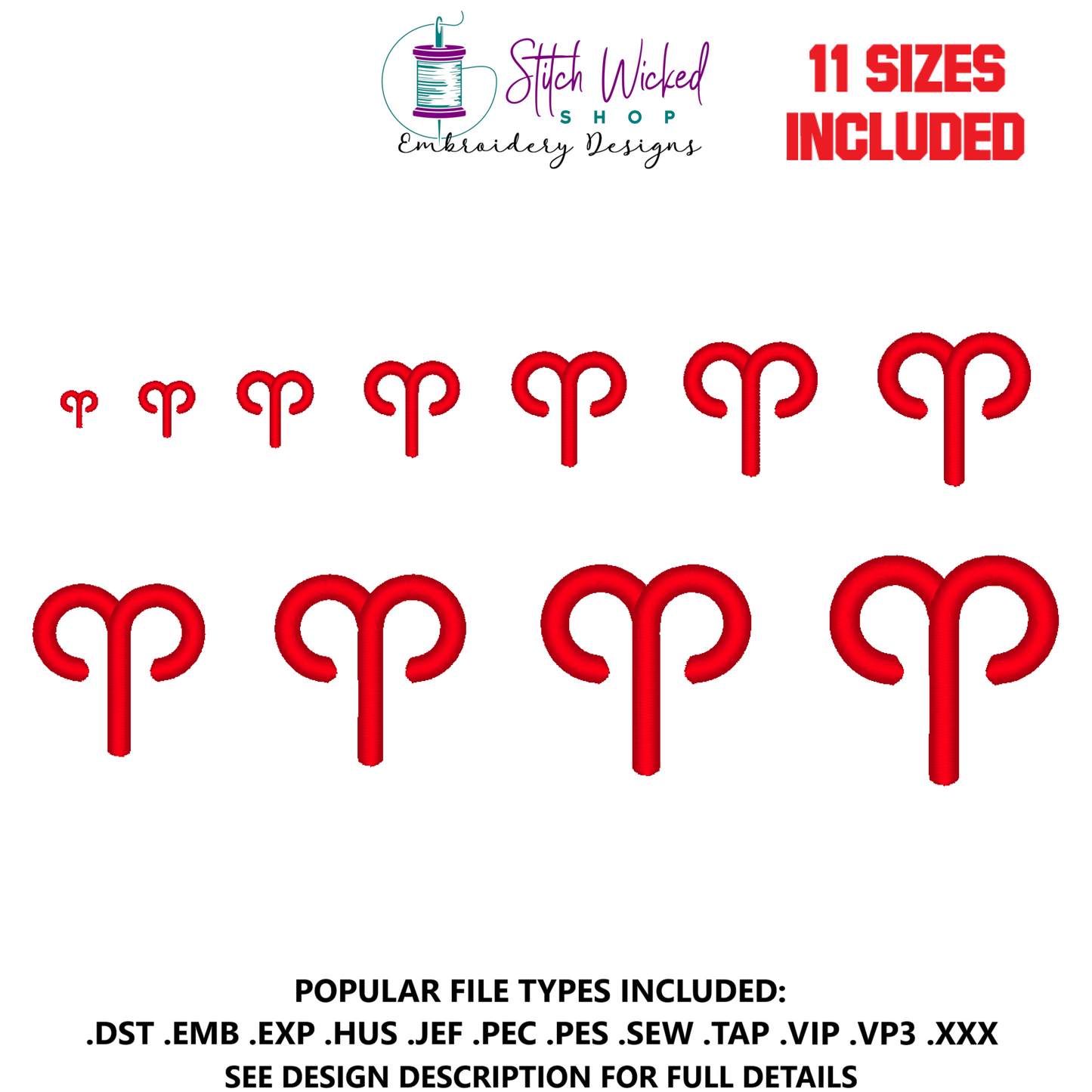Aries Mini Satin Stitch Zodiac Symbol Embroidery Design