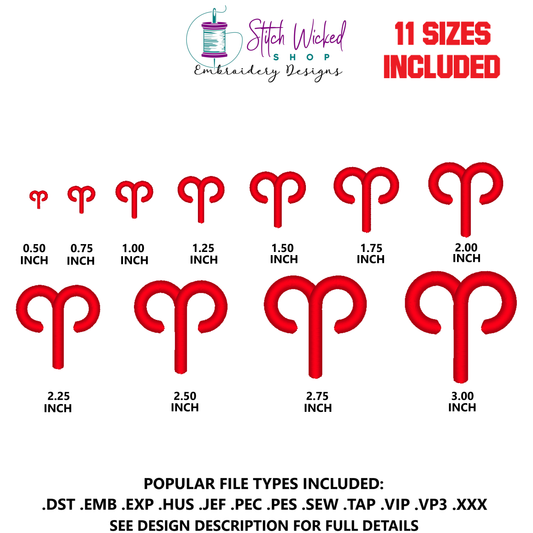 Aries Mini Satin Stitch Zodiac Symbol Embroidery Design