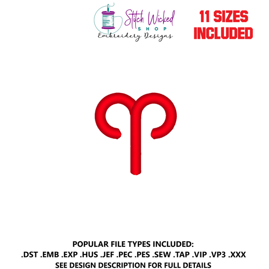 Aries Mini Satin Stitch Zodiac Symbol Embroidery Design