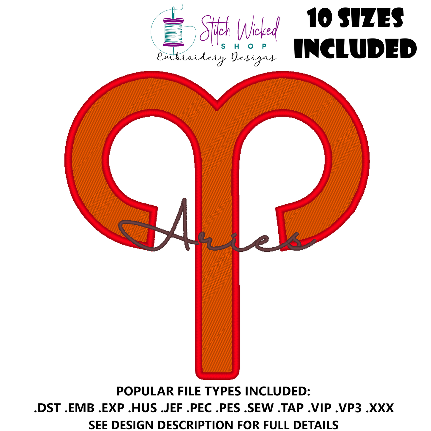 Aries Zodiac Embroidery Design, Astrology Script Design