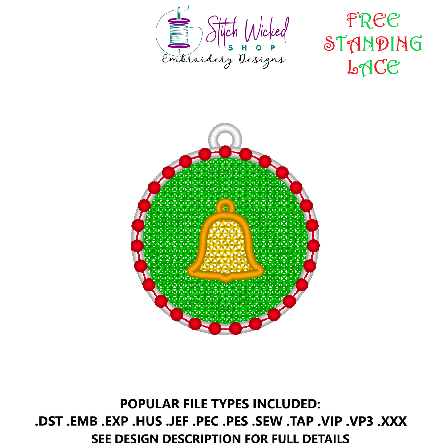 Free Standing Lace Circle Ornament Machine Embroidery Design, Bell