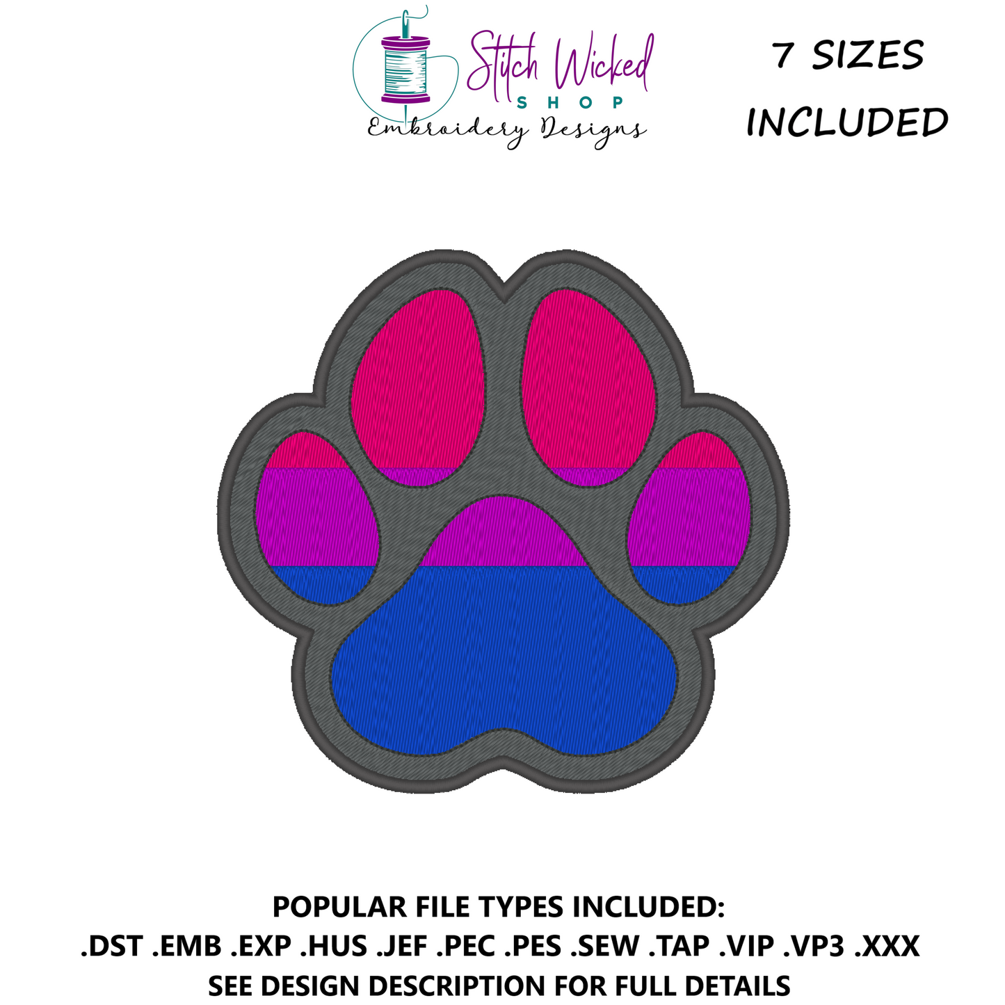 Bisexual Pride Flag Puppy Dog Paw Print Machine Embroidery Design