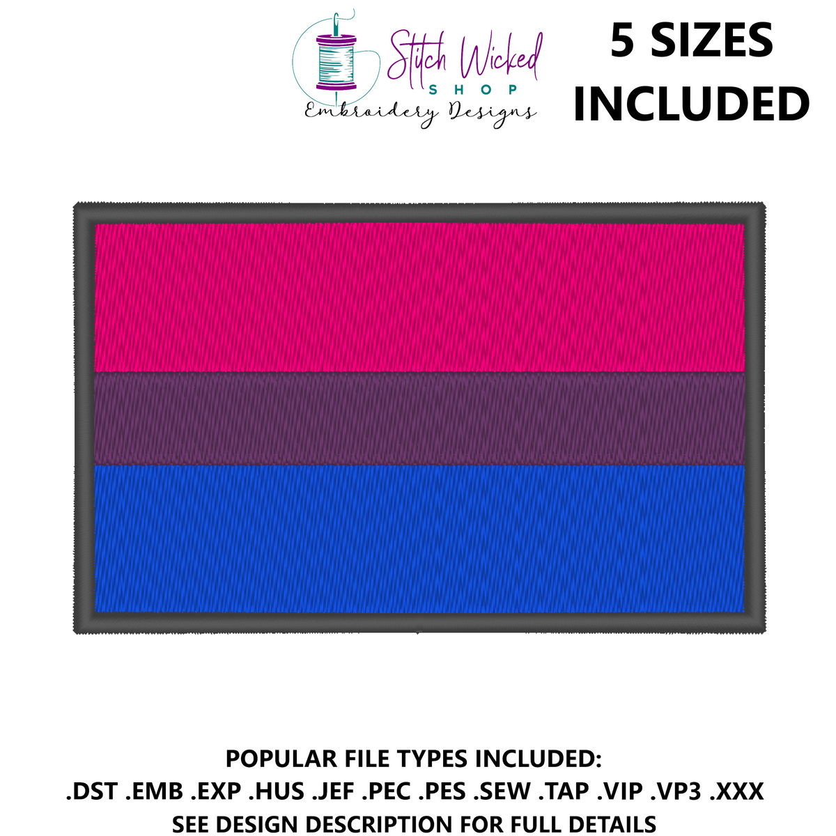Bisexual Pride Flag Machine Embroidery Design, LGBTQ Pride Flag