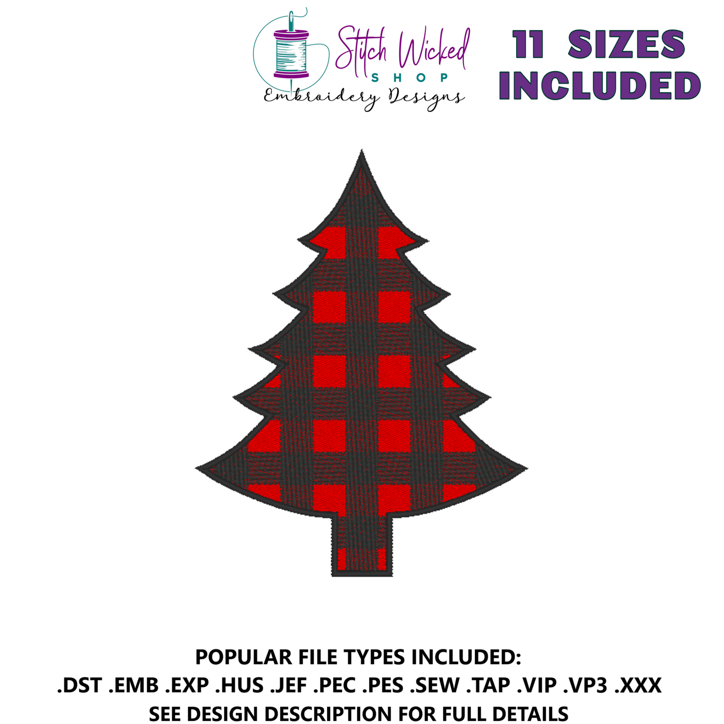 Christmas Tree Buffalo Plaid, Machine Embroidery Design - Stitch Wicked Shop