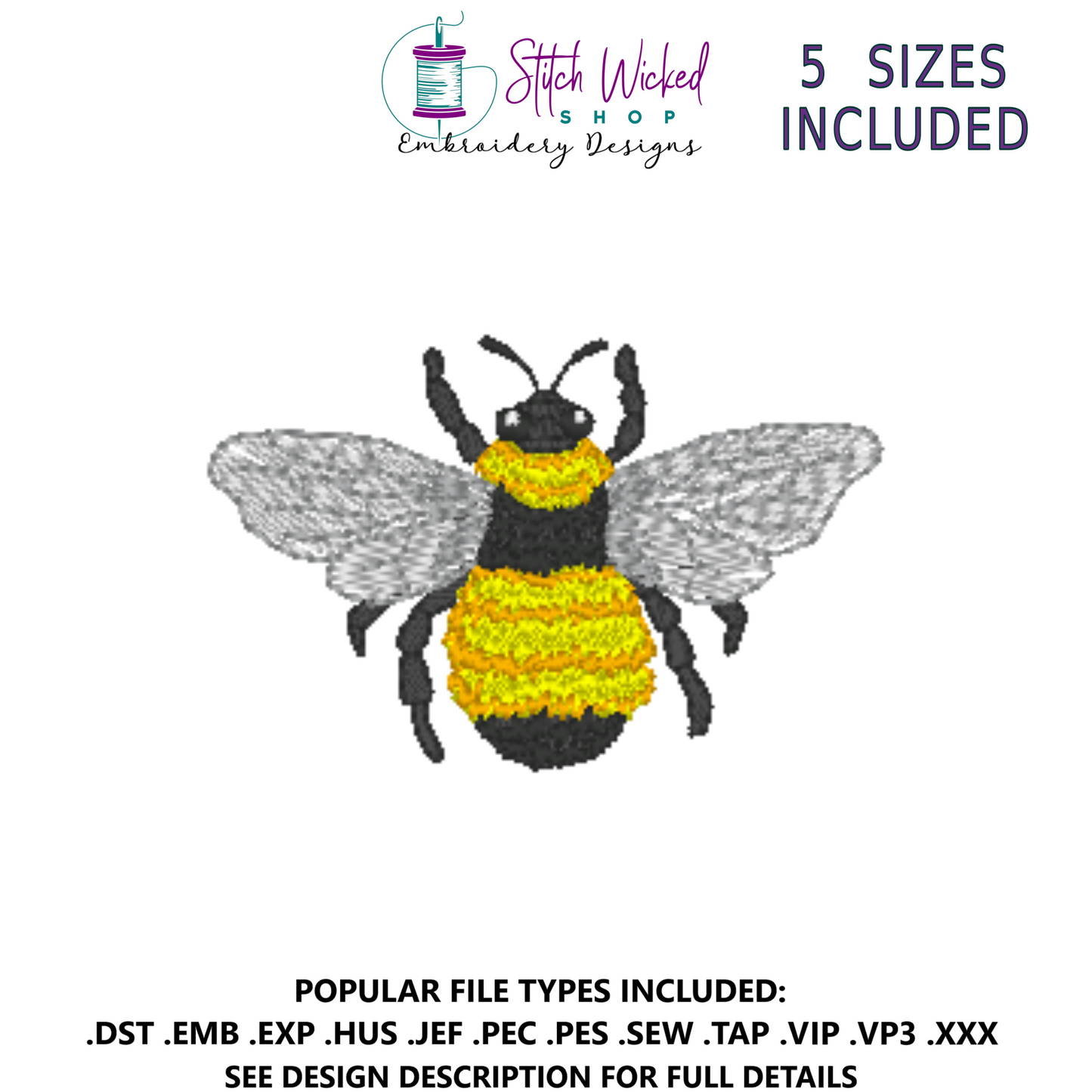 Bumble Bee Machine Embroidery Design - Stitch Wicked Shop