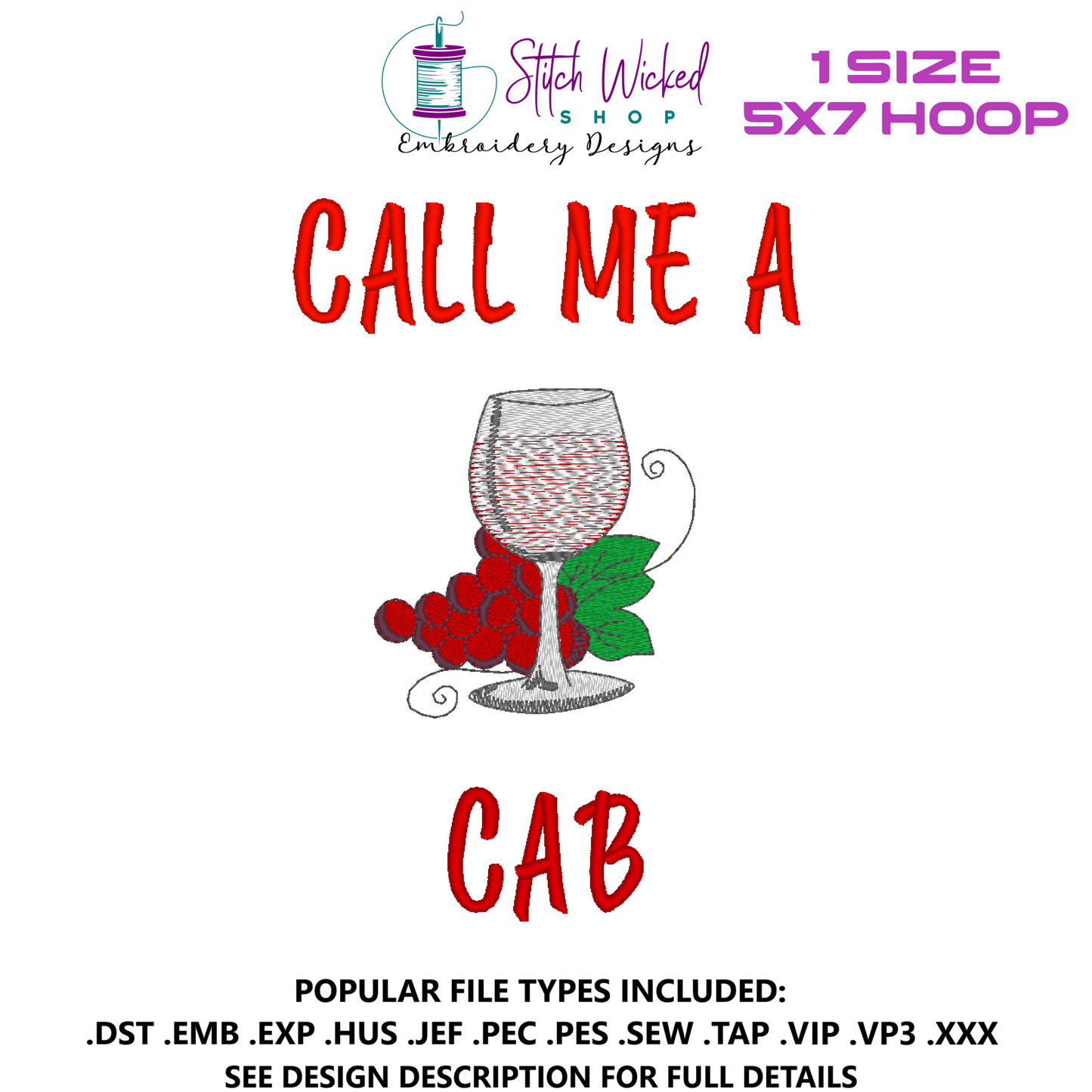 Call Me A Cab Funny Kitchen Towel Embroidery Design, 5 X 7 Hoop