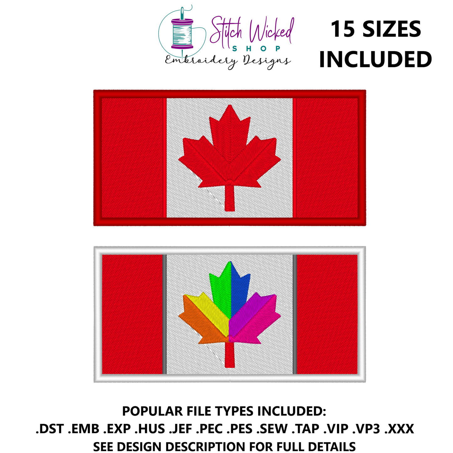 Canada Flag Embroidery Design, Patch With Applique Version Included