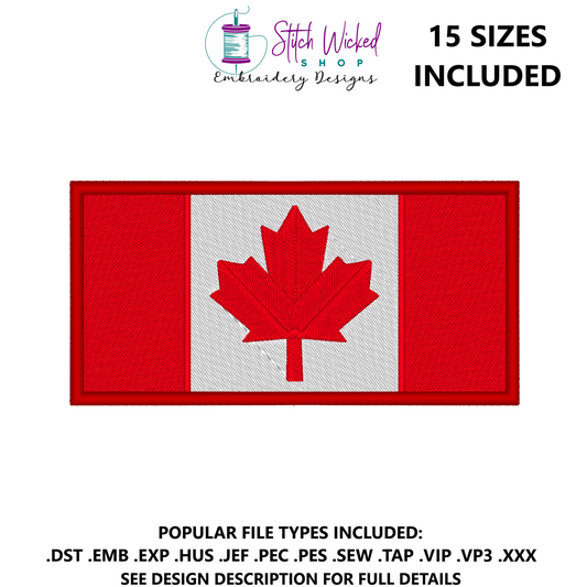 Canada Flag Embroidery Design, Patch With Applique Version Included
