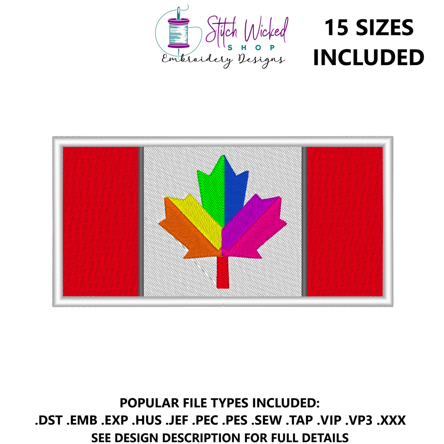 Canada Flag Embroidery Design, Patch With Applique Version Included