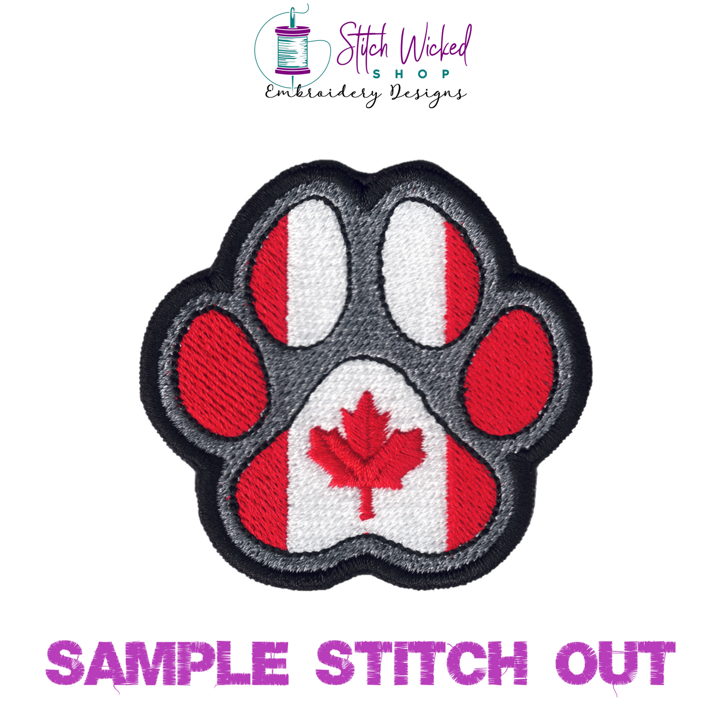 Canada Flag Maple Leaf Puppy Dog Paw Print Machine Embroidery Design