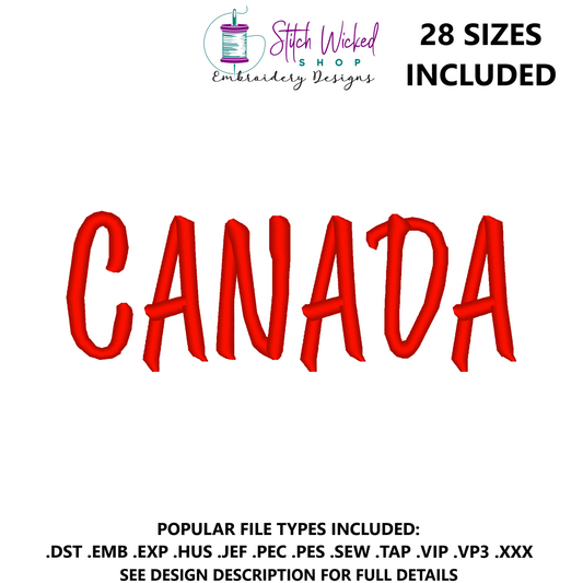 Canada Text Embroidery Design