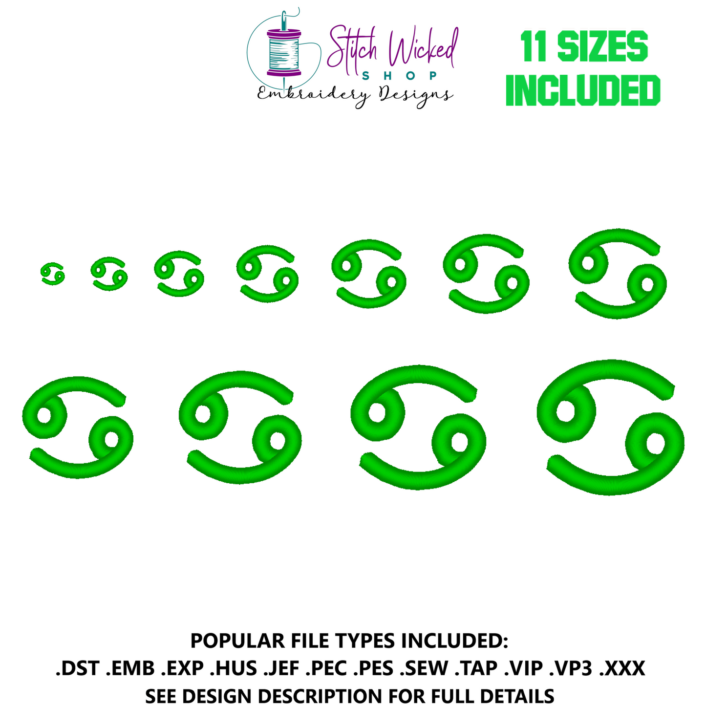 Cancer Mini Satin Stitch Zodiac Symbol Embroidery Design