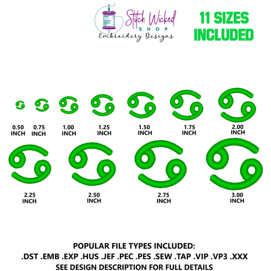 Cancer Mini Satin Stitch Zodiac Symbol Embroidery Design