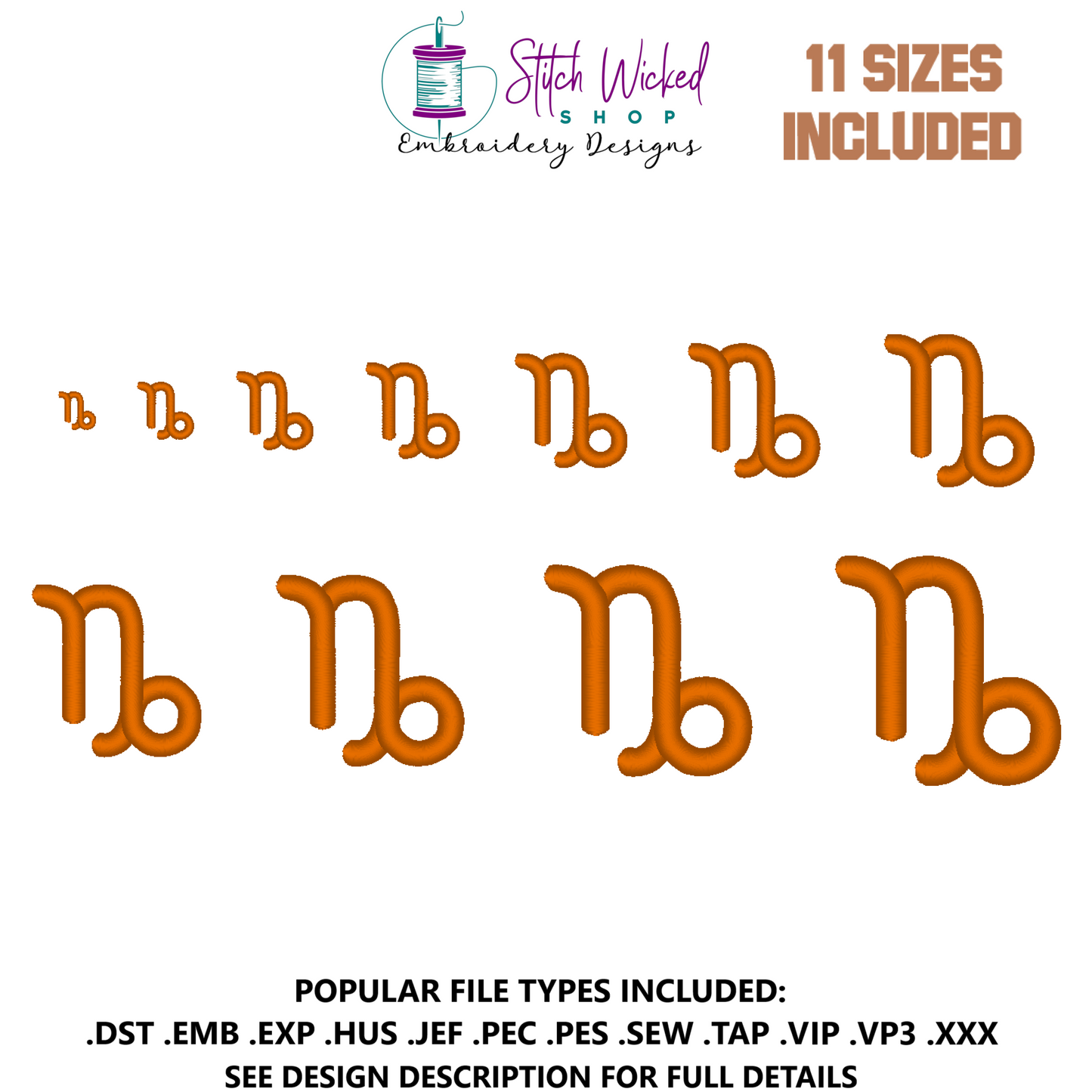 Capricorn Mini Satin Stitch Zodiac Symbol Embroidery Design