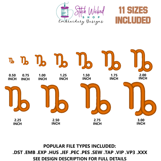 Capricorn Mini Satin Stitch Zodiac Symbol Embroidery Design