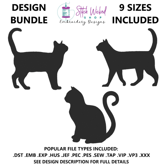 Black Cat Embroidery Design Bundle