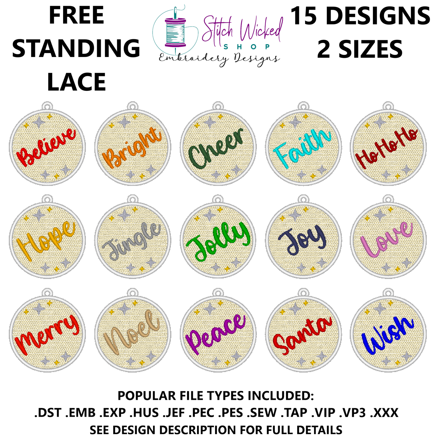 Free Standing Lace Christmas Ball Ornaments Machine Embroidery Design Bundle, 15 FSL Designs