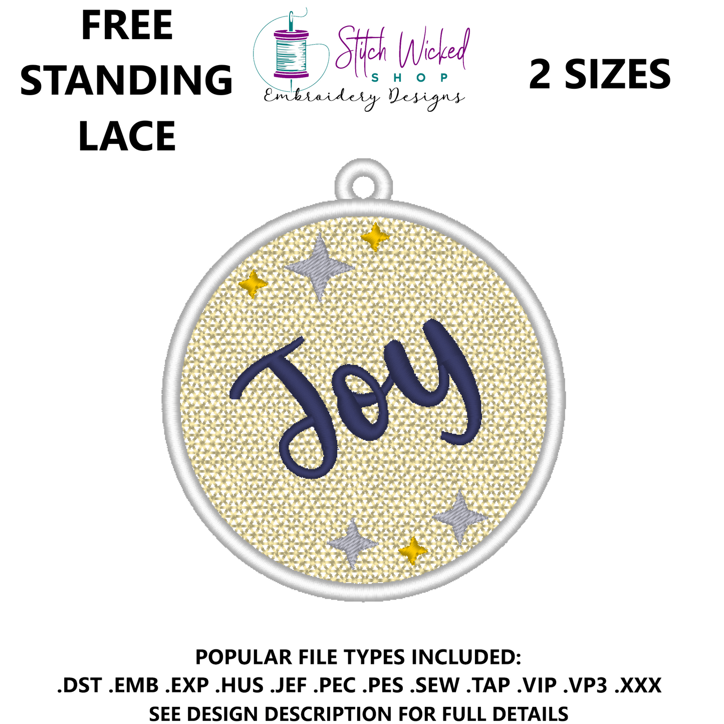 Free Standing Lace Christmas Ball Ornament Machine Embroidery Design, FSL Joy Decoration