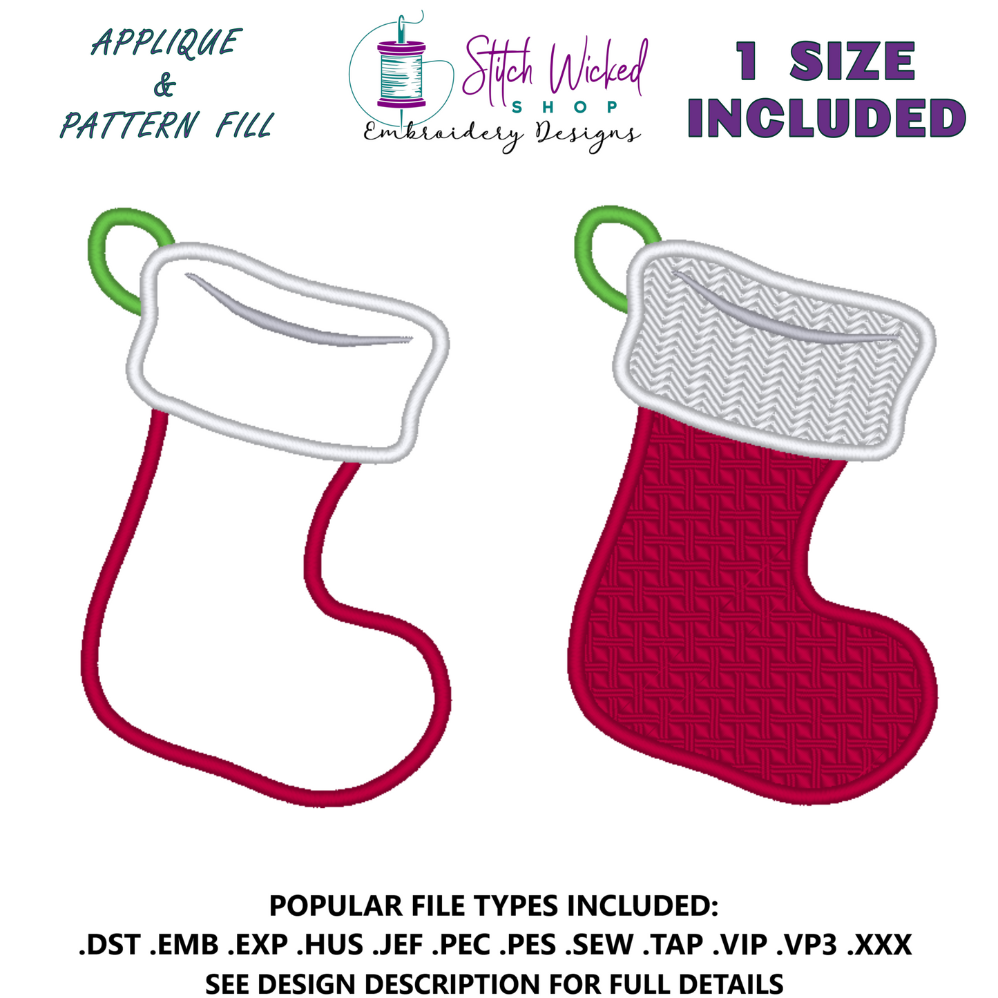 Christmas Stocking Machine Embroidery Design - Stitch Wicked Shop
