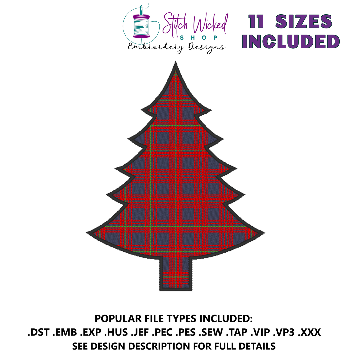 Christmas Tree Machine Embroidery Design, Two Color Stripe Plaid - Stitch Wicked Shop
