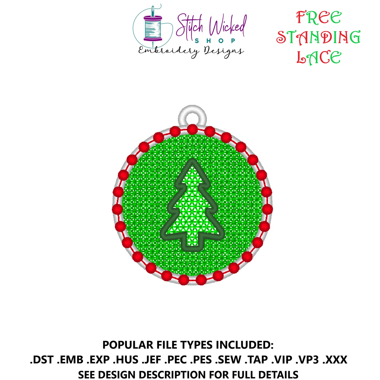 Free Standing Lace Circle Ornament Machine Embroidery Design, Christmas Tree