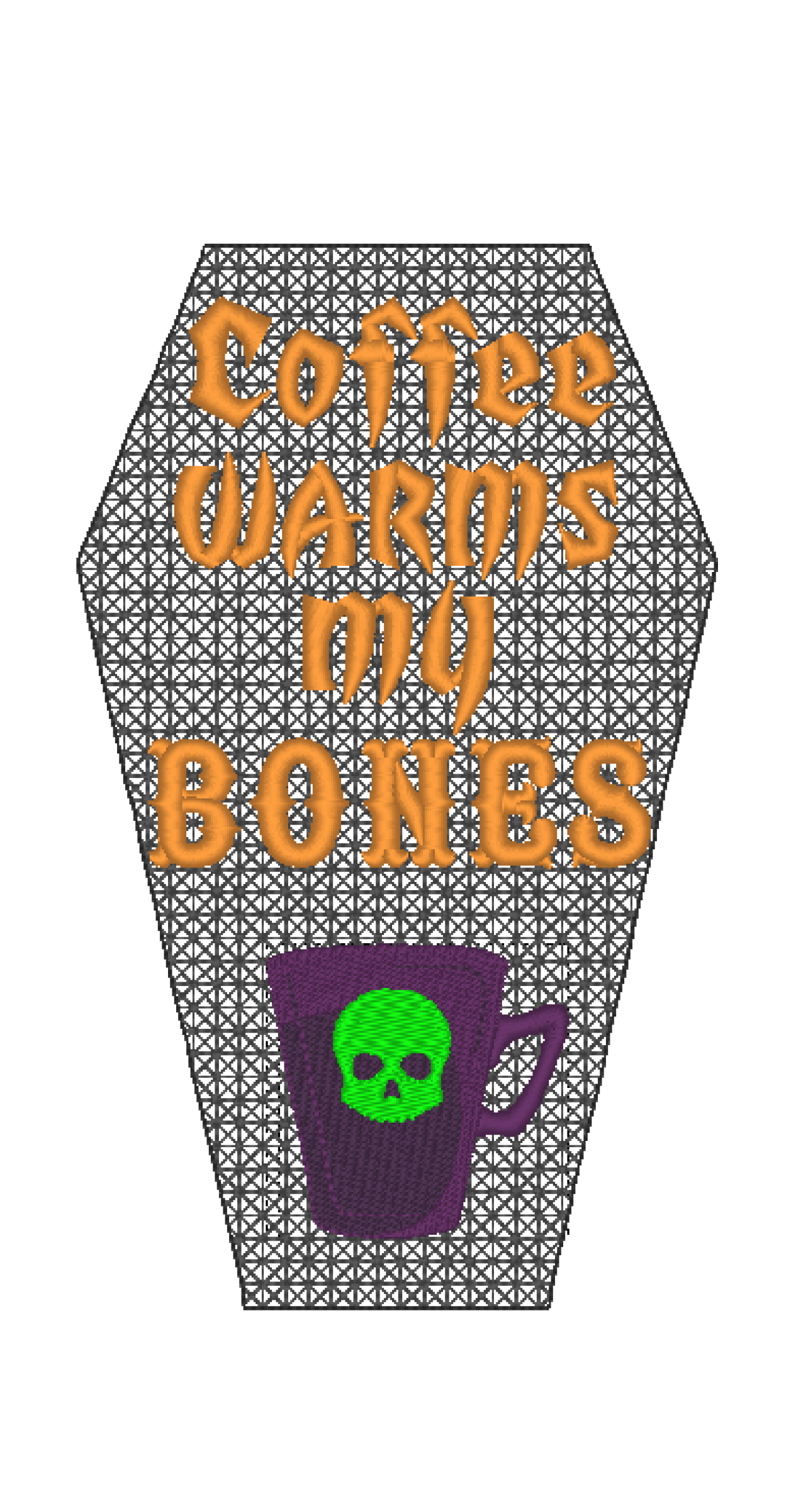 Coffee Warms My Bones Halloween Kitchen Towel Machine Embroidery Design