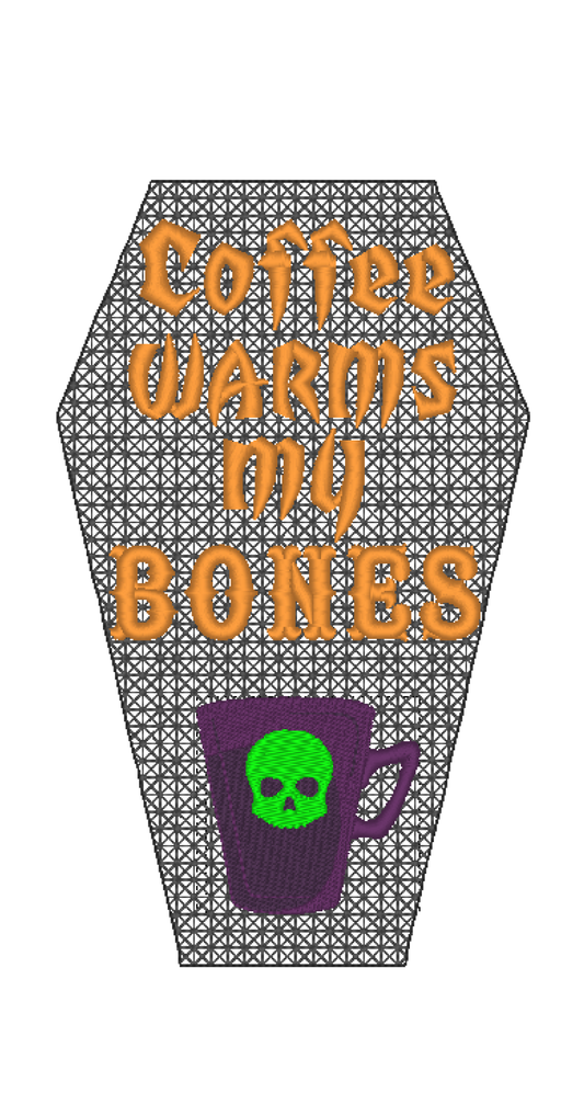 Coffee Warms My Bones Halloween Kitchen Towel Machine Embroidery Design - Stitch Wicked Shop