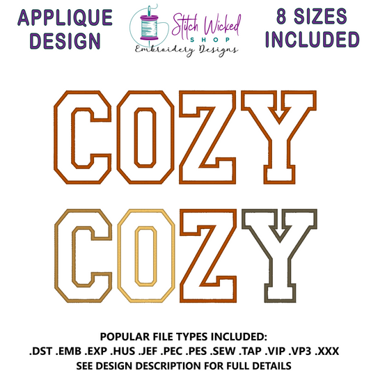 Cozy Sweatshirt Applique Design, 8 Sizes Included