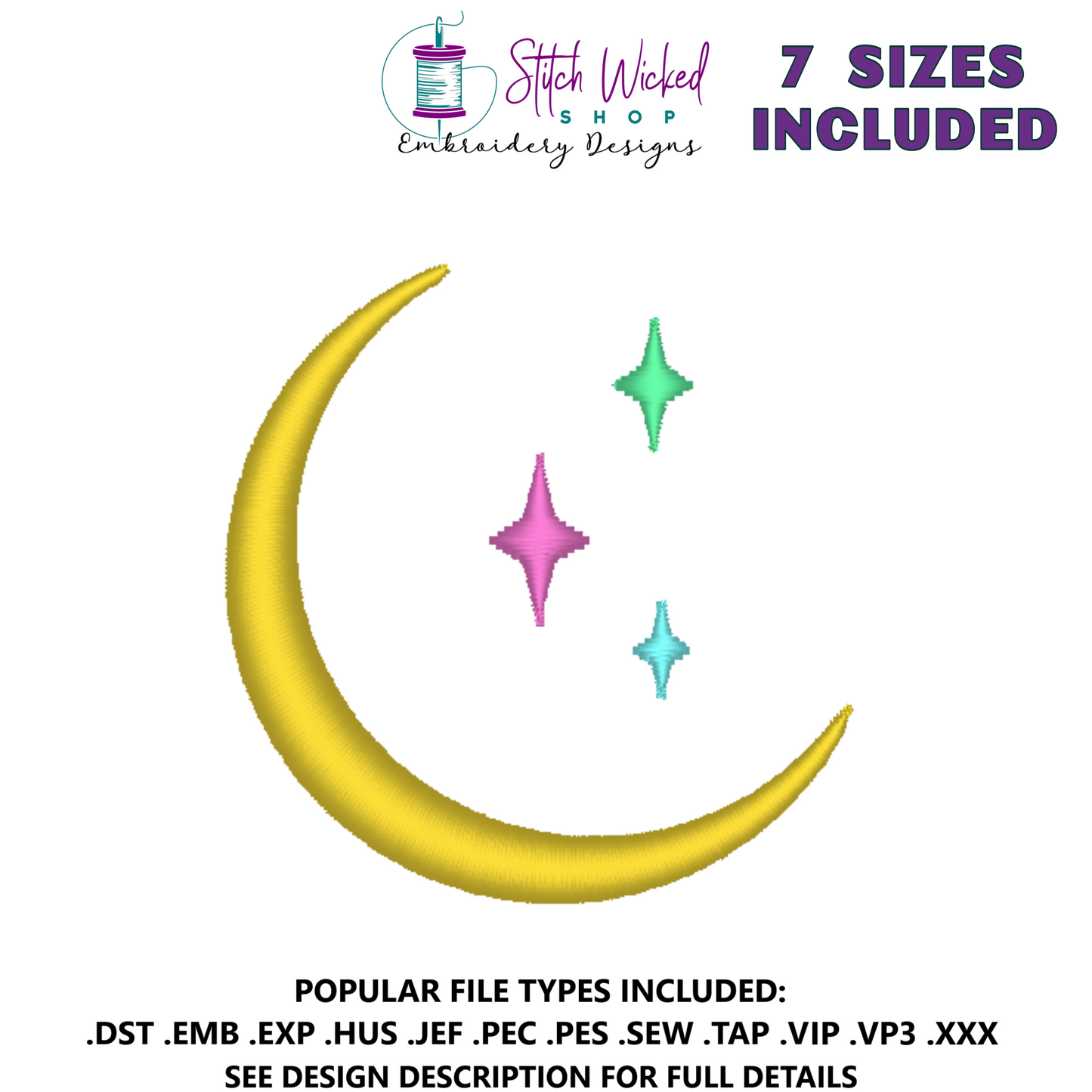 Mini Crescent Moon Satin Stitch Machine Embroidery Design