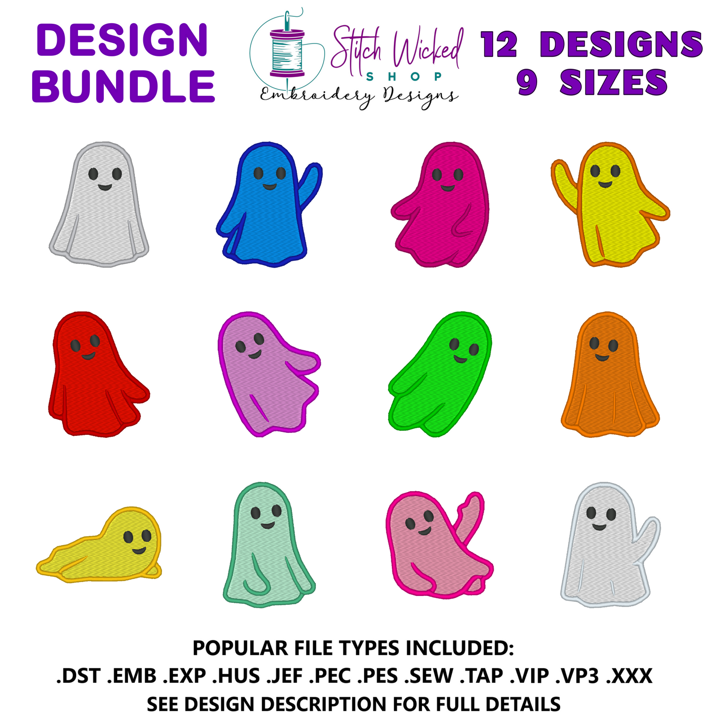 Cute Halloween Ghosts Embroidery Design Bundle