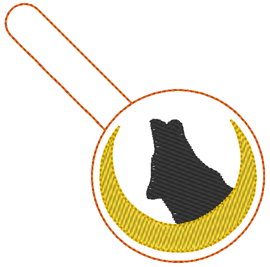 Machine Embroidery Key Fob Design, Wolf Moon Silhouette Sketch Fill