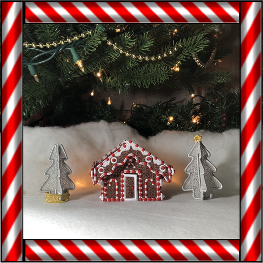 Free Standing Lace 3D Decorated Gingerbread House Machine Embroidery Designs, 5X7 Christmas Village Cottage