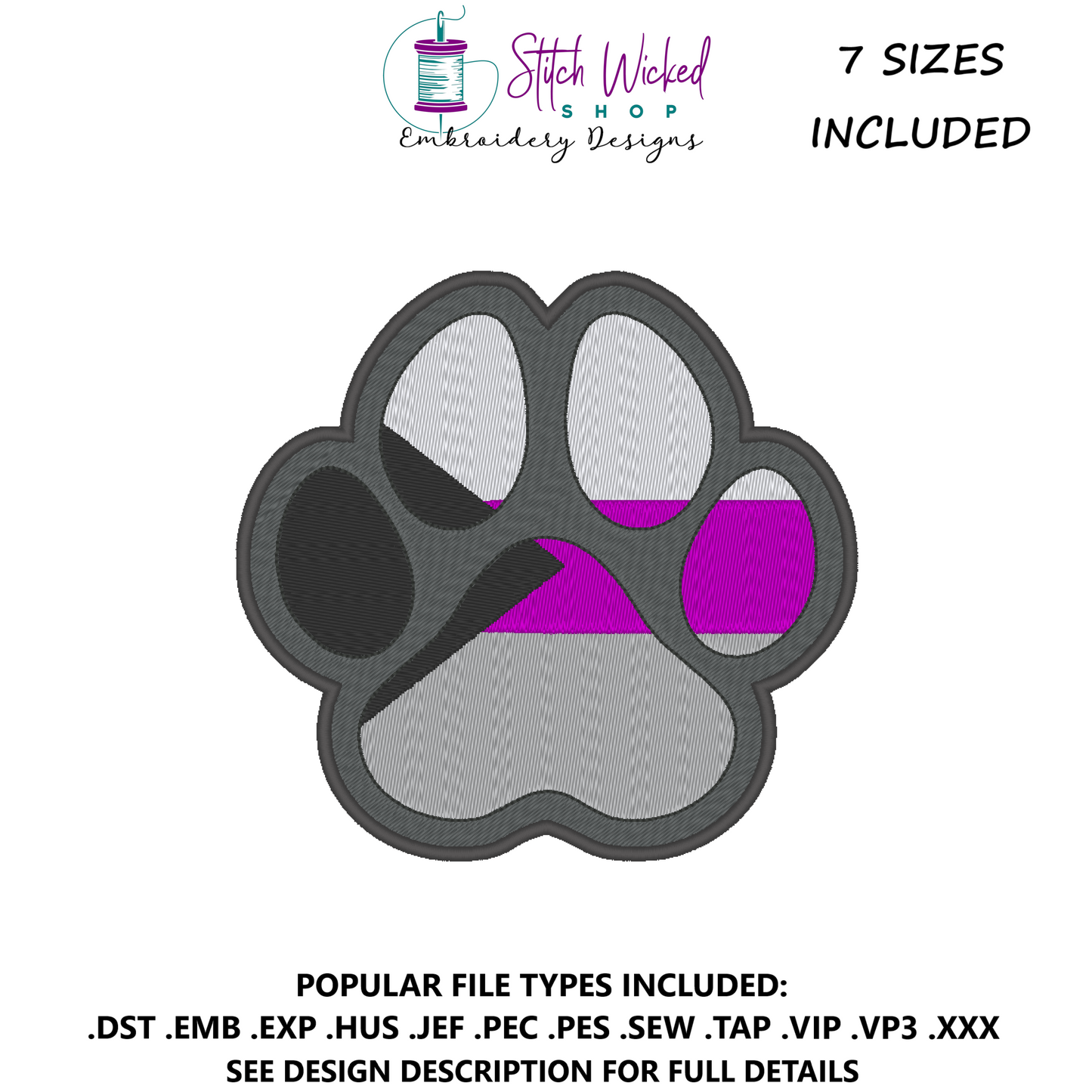 Demisexual Pride Flag Puppy Dog Paw Print Machine Embroidery Design