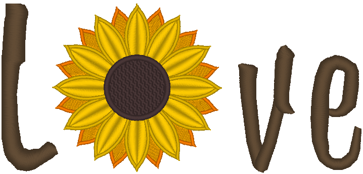 Love Text With Sunflower Machine Embroidery File, Lower Case Letters