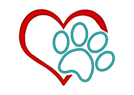 Puppy Dog Paw Print Heart Machine Embroidery Design - Stitch Wicked Shop