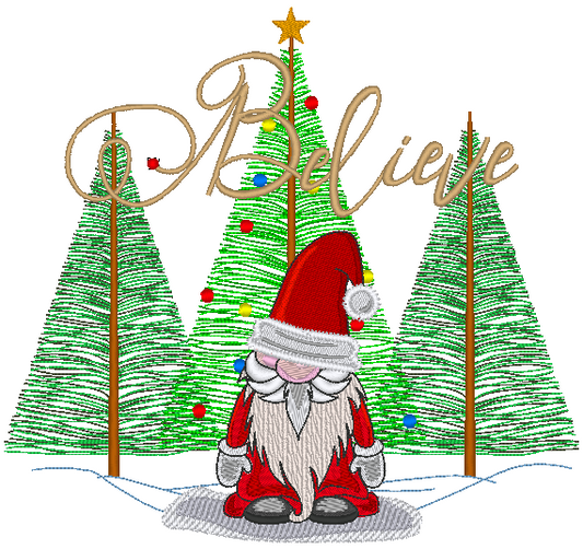 Believe Santa Gnome Machine Embroidery Design