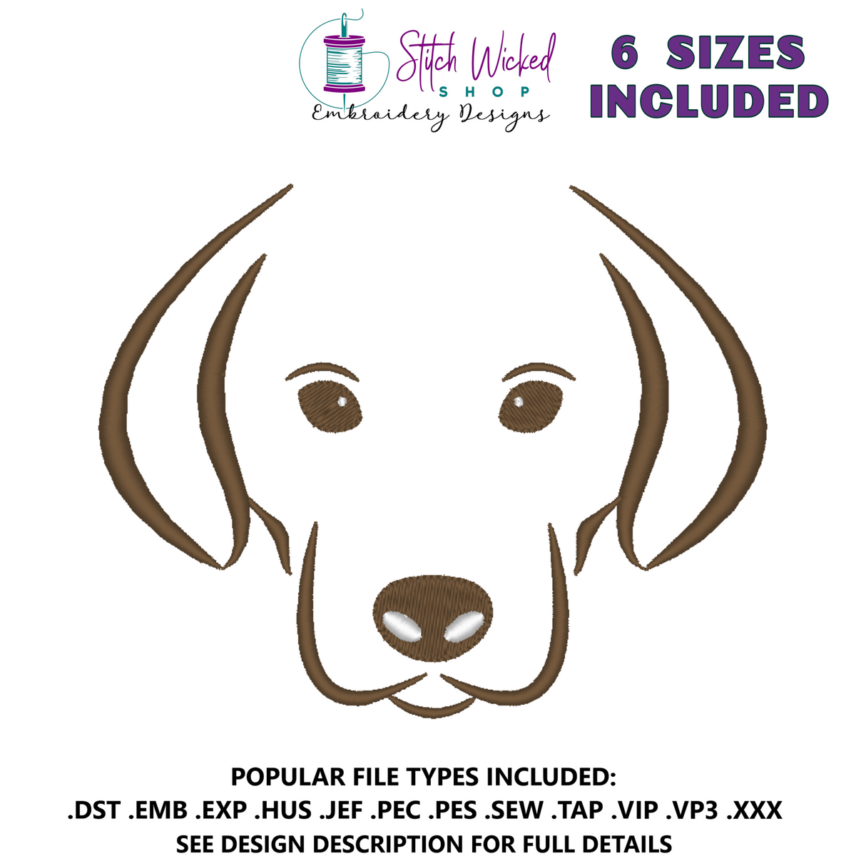 Dog Head Silhouette Outline Machine Embroidery Design - Stitch Wicked Shop