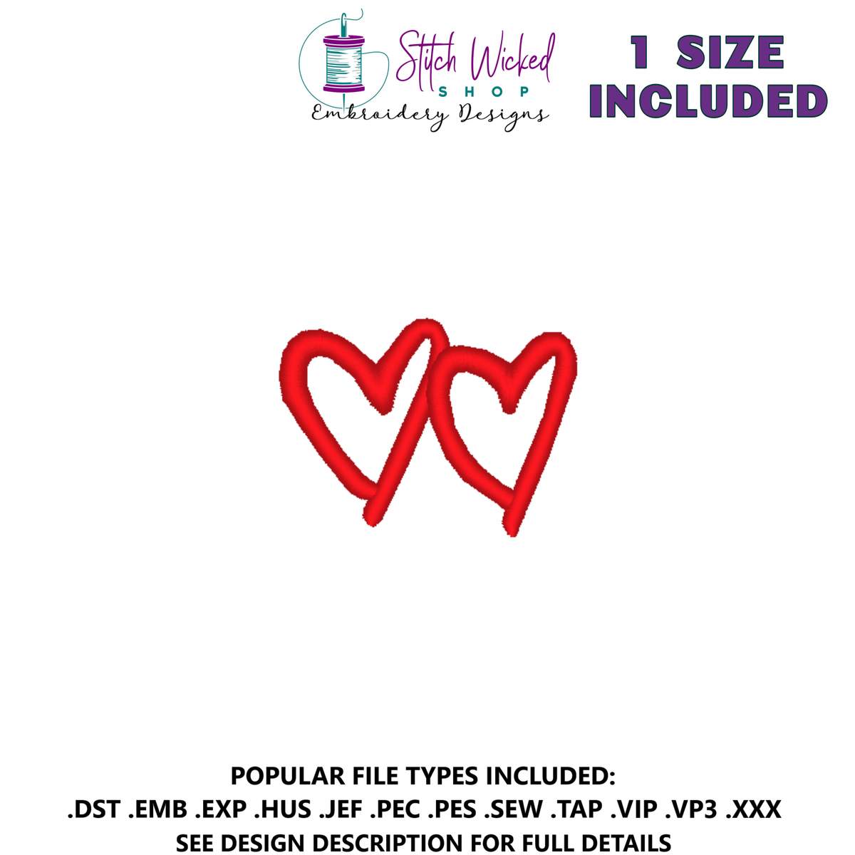 Hand Drawn Hearts Machine Embroidery Design - Stitch Wicked Shop