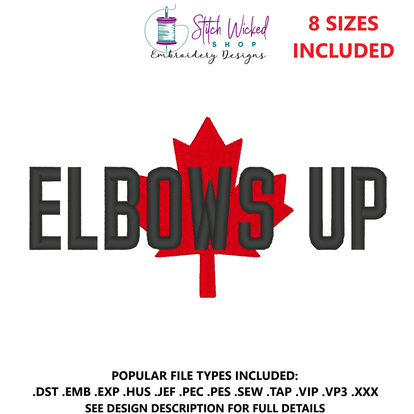 Elbows Up Embroidery Design, One Line Center