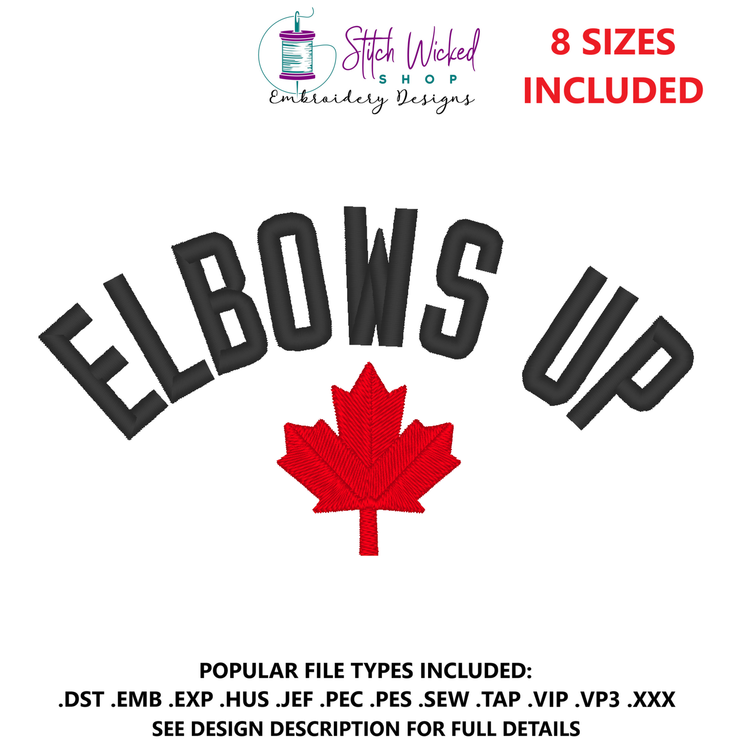 Elbows Up Embroidery Design, Top Curve