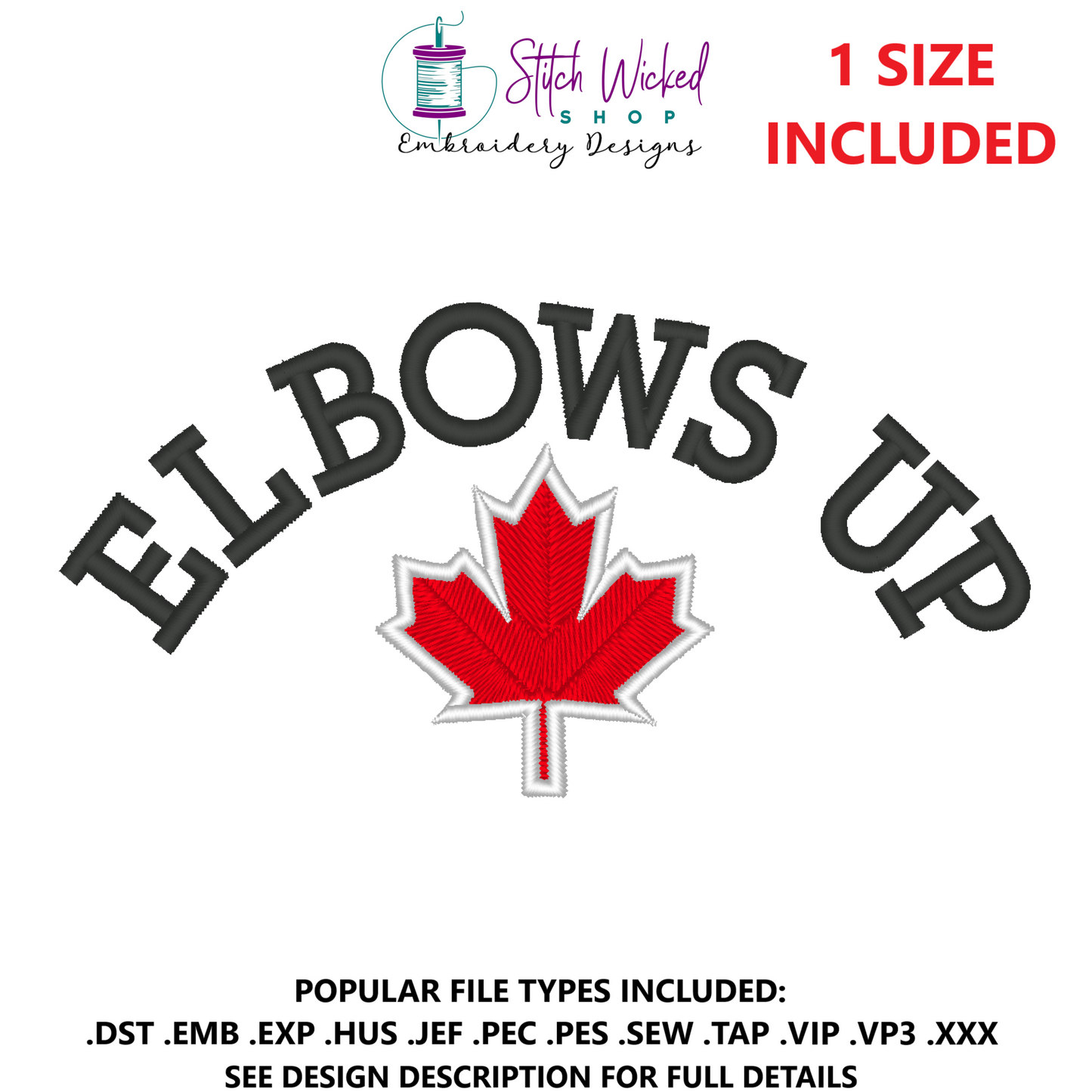 Elbows Up Embroidery Design, Varsity Top Curve