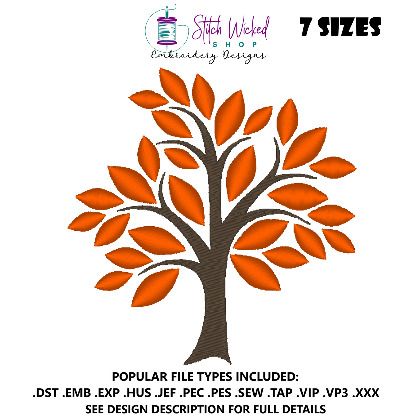 Elegant Tree Machine Embroidery Design Bundle, 3 Designs With 7 Sizes